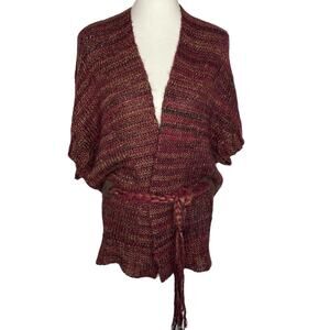 Soft Surrounding Alpaca Wool Wrap Cardigan Red Purple Sz Small Chunky Lagenlook